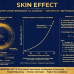 Skin effect in electrical conductors illustration showing current density in conductor cross-section