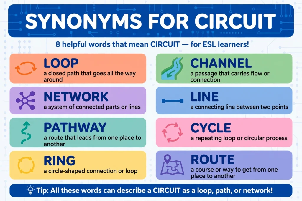 Synonyms for circuit vocabulary infographic
