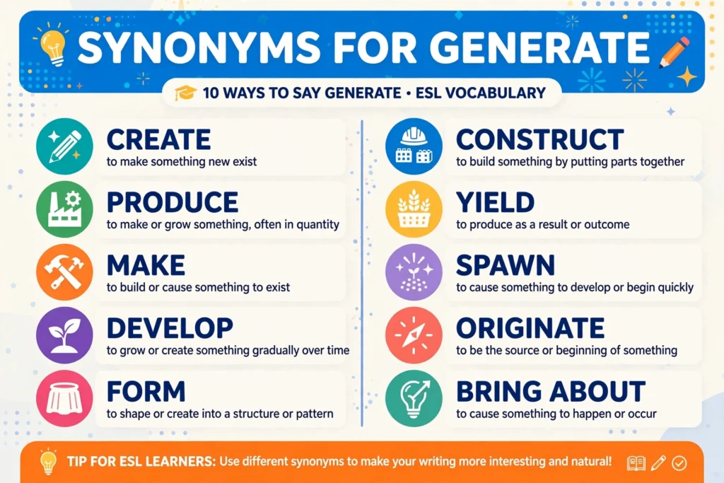 Synonyms for generate vocabulary infographic