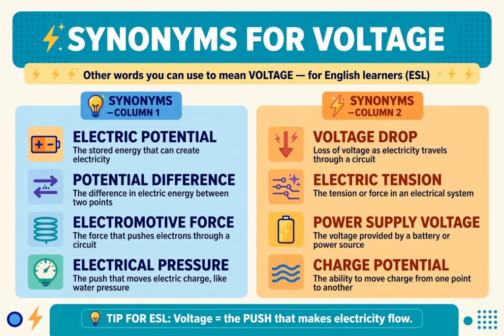 Synonyms for voltage vocabulary infographic