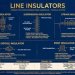 Types of insulators in transmission lines illustration on transmission tower