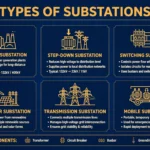 Types of electrical substations illustration showing substation layout