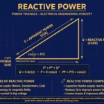 Reactive power explanation illustration showing power triangle
